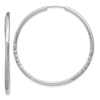 10k White Gold 2mm Diamond-cut Endless Hoop Earrings