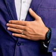 10k Men's Polished and Textured with Black Enamel and Lab Created Ruby Masonic Ring