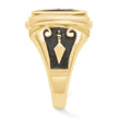 10k Men's Polished and Textured with Black Enamel and Onyx Masonic Ring