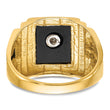 10k Men's Polished and Textured with Black Enamel and Onyx Masonic Ring