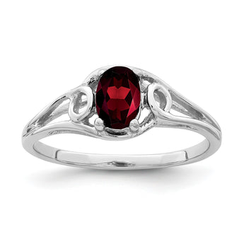 10K White Gold 6x4mm Oval Garnet ring, Size 6 - Birthstone Company