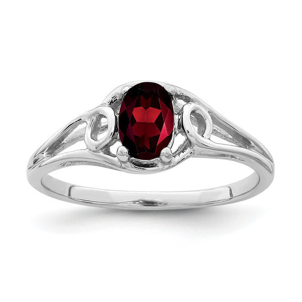 10K White Gold 6x4mm Oval Garnet ring, Size 6 - Birthstone Company