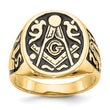 10k Men's Polished and Grooved with Black Enamel Masonic Ring