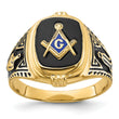 10k Men's Polished, Antiqued and Textured with Onyx Masonic Ring