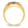 10k Men's Polished, Antiqued and Textured with Imitation Blue Spinel Masonic Ring