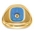 10k Men's Polished, Antiqued and Textured with Imitation Blue Spinel Masonic Ring