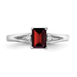10K White Gold 6x4mm Emerald Cut Garnet AA Diamond ring