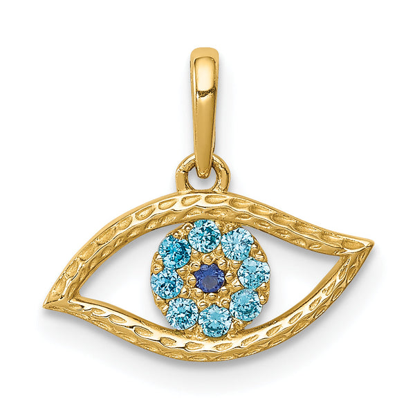 10K Blue CZ Eye Pendant
