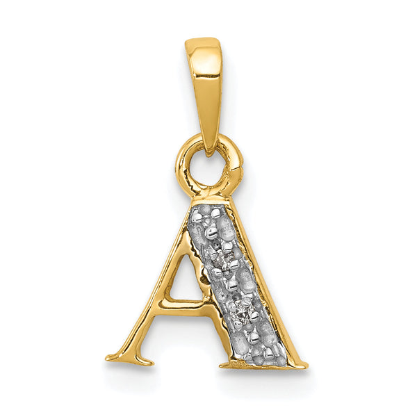 10K and Rhodium Diamond Initial A Pendant