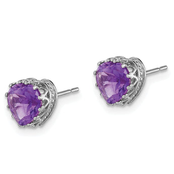 10k Tiara Collection White Gold Polished  Amethyst 6mm Heart Earrings