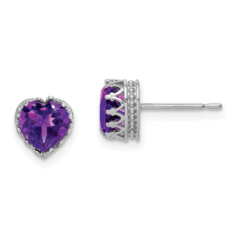 10k Tiara Collection White Gold Polished  Amethyst 6mm Heart Earrings
