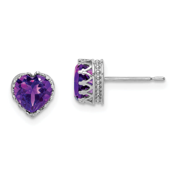 10k Tiara Collection White Gold Polished  Amethyst 6mm Heart Earrings