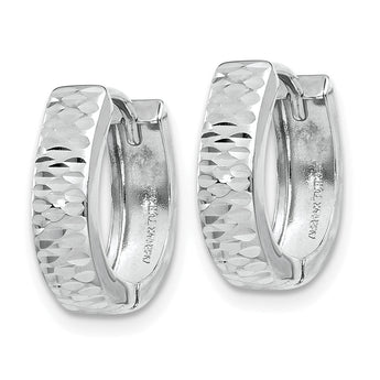 10k White Gold Textured and Polished Hinged Hoop Earrings