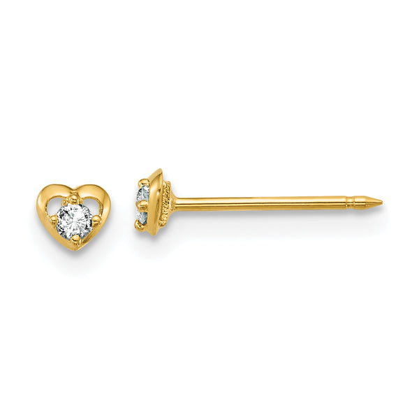 Inverness 14k Polished Heart With .03ct Diamond Post Piercing Earrings