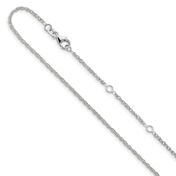 14k White Gold 1.5mm D/C Loose Rope 1in+1in Adjustable Chain