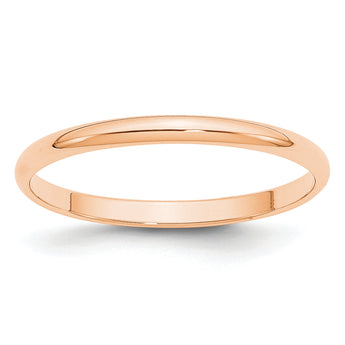 10k Rose Gold 2mm Lightweight Half Round Wedding Band Size 14