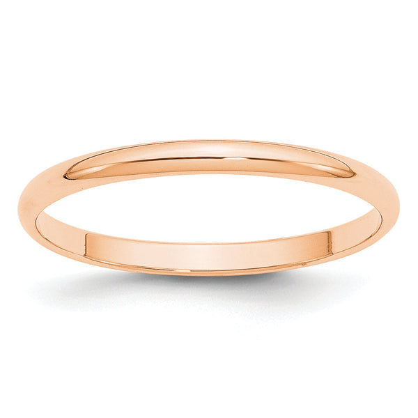 10k Rose Gold 2mm Lightweight Half Round Wedding Band Size 14