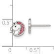 Inverness Stainless Steel White and Pink Glitter Enamel Unicorn Earrings