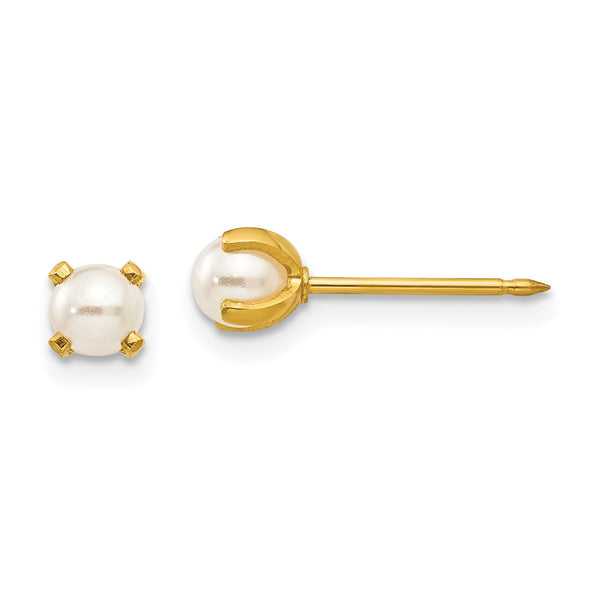 24k Gold Plated 4mm Cultured Pearl Earrings for Women