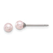 Inverness Stainless Steel 4mm Pink Swarovski Glass Pearl Post Earrings
