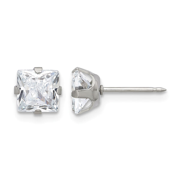 Inverness Stainless Steel 6mm Square CZ Post Earrings - Birthstone Company