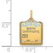14k Enameled Blue Engravable Birth Certificate Charm