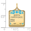 14k Enameled Blue Engravable Birth Certificate Charm