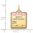 14k Enameled Pink Engravable Birth Certificate Charm