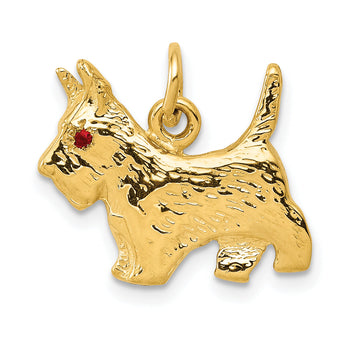14K Gold Polished Scottie Dog Charm with Ruby Eye