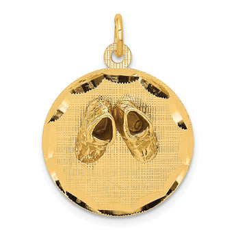 14k Small Solid Engravable Baby Shoes on Disc Charm