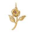 14K Gold Rose Pendant with Red CZ Stone Elegant Polished Finish