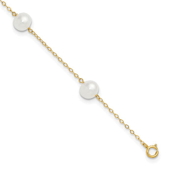 14K 7-8mm White Near Round FW Cultured Pearl 5-station 9in Anklet - Birthstone Company