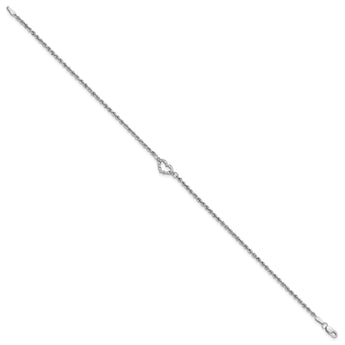 14k White Gold Diamond-cut Rope with Heart 10in Anklet