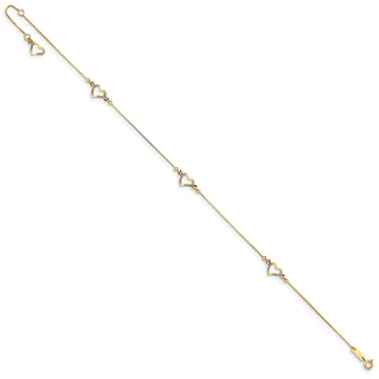 14k Diamond-cut Heart 9in Plus 1in ext Anklet
