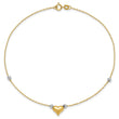 14k Two-Tone Polished Puffed Heart with Beads 10in Anklet