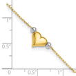 14k Two-Tone Polished Puffed Heart with Beads 10in Anklet