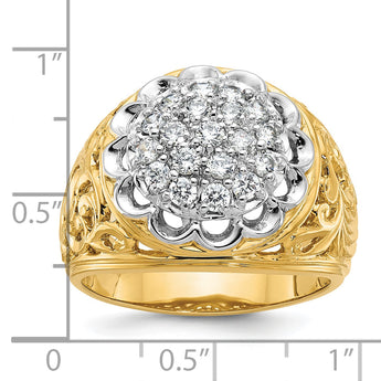 IBGoodman 10k Two-tone Men's Polished Filigree 1 Carat AA Quality Diamond Round Cluster Ring Mounting