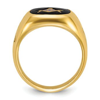 Men's Onyx Masonic Grooved Ring in 14K Yellow Gold, Size 10