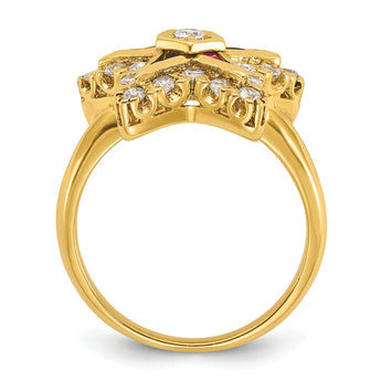 IBGoodman 10k Women's Polished Multi-color CZ and A Quality Diamond Eastern Star Masonic Ring
