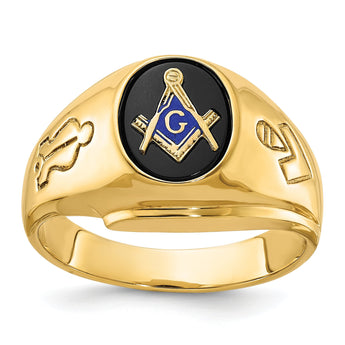 Men's Oval Onyx Grooved Ring in 14K Yellow Gold, Size 10