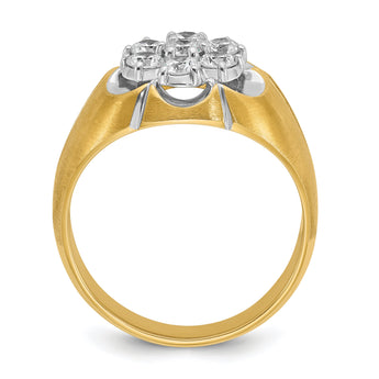14k Two-tone with White Rhodium Men's Polished Satin and Grooved 1 Carat Lab Grown Diamond Round Cluster Ring - Sophia Jewelers