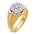 14k Two-tone with White Rhodium Men's Polished Satin and Grooved 1 Carat Lab Grown Diamond Round Cluster Ring, Size 10 - Birthstone Company