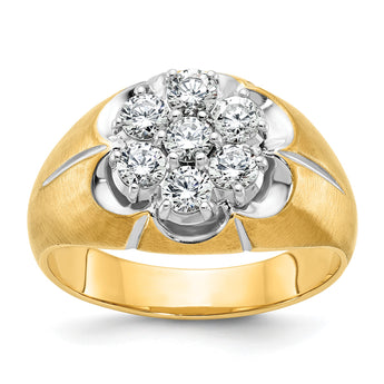 14k Two-tone with White Rhodium Men's Polished Satin and Grooved 1 Carat Lab Grown Diamond Round Cluster Ring, Size 10 - Birthstone Company