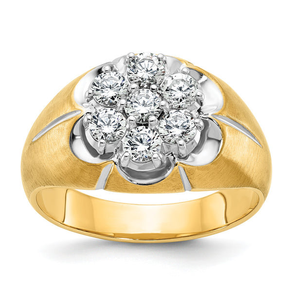 14k Two-tone with White Rhodium Men's Polished Satin and Grooved 1 Carat Lab Grown Diamond Round Cluster Ring, Size 10 - Birthstone Company