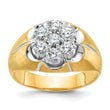 14k Two-tone with White Rhodium Men's Polished Satin and Grooved 1 Carat Lab Grown Diamond Round Cluster Ring - Sophia Jewelers