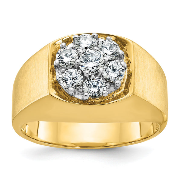 14k Two-tone Men's Polished and Satin Round 1 Carat Lab Grown Diamond Cluster Ring, Size 10 - Birthstone Company
