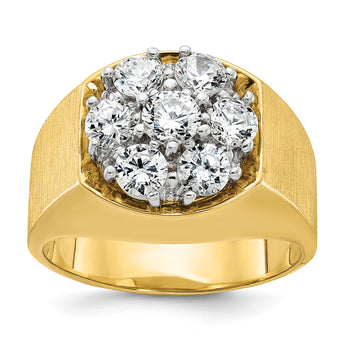 14k Two-tone Men's Polished and Satin Round 1 1/5 Carat Lab Grown Diamond Cluster Ring, Size 10 - Birthstone Company