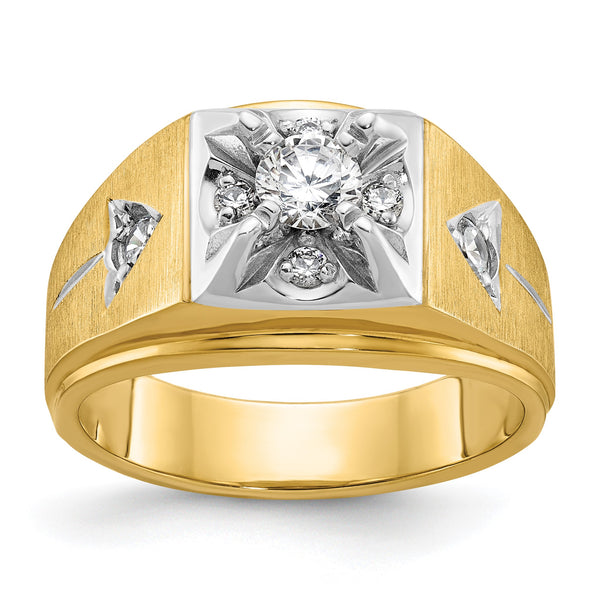 14k Two-tone Men's Polished and Satin Complete Lab Grown VS/SI FG, Size 10 - Birthstone Company