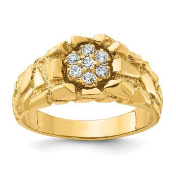 14k Mens 1/4 carat Diamond Nugget Cluster Complete Ring