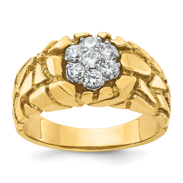 14k Two-tone Men's Polished and Nugget Textured Round 1/2 Carat Lab Grown Diamond Cluster Ring, Size 10 - Birthstone Company